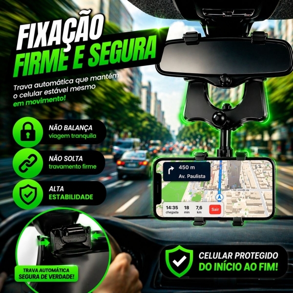 Suporte Para Celular Veicular De Retrovisor 360°