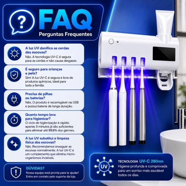 Porta Escova Esterilizador UV Dispenser Pasta Automático
