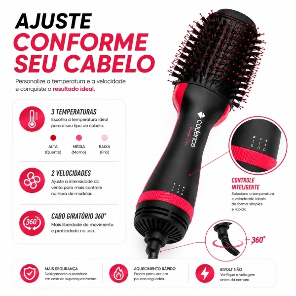 Escova secadora 4 em 1 Cadence Ceramica Ionizada Turmalina