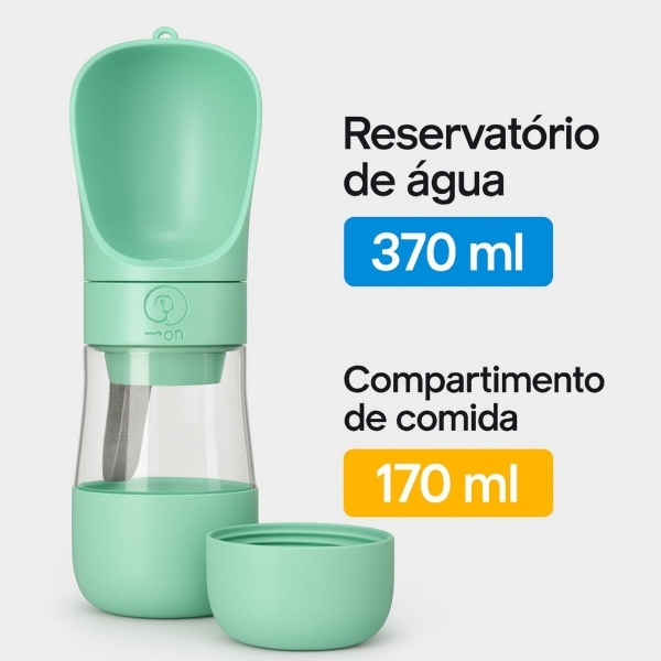 Garrafa Portátil Pet 2 em 1 Água e Ração 370ml Passeio - Verde