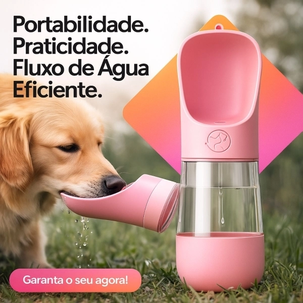 Garrafa Portátil Pet 2 em 1 Água e Ração 370ml Passeio - Rosa