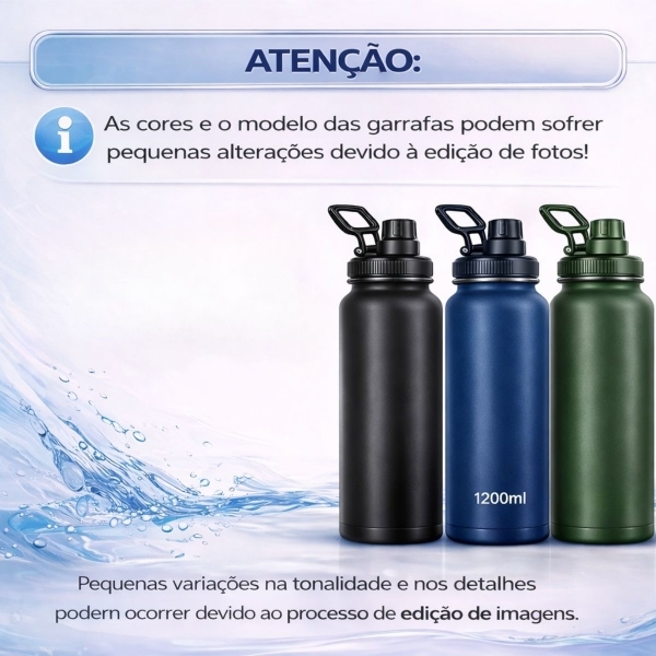 Garrafa Térmica Inox 1200ml Parede Dupla Isolamento a Vácuo Antivazamento com Alça 180° - Verde Militar