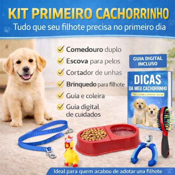 Kit Primeiro Cachorro Acessórios Filhote Comedouro Guia - Macho