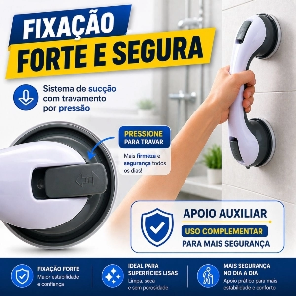 Barra de Apoio para Banheiro com Ventosa Sem Furo Segurança