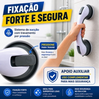 Barra de Apoio para Banheiro com Ventosa Sem Furo Segurança